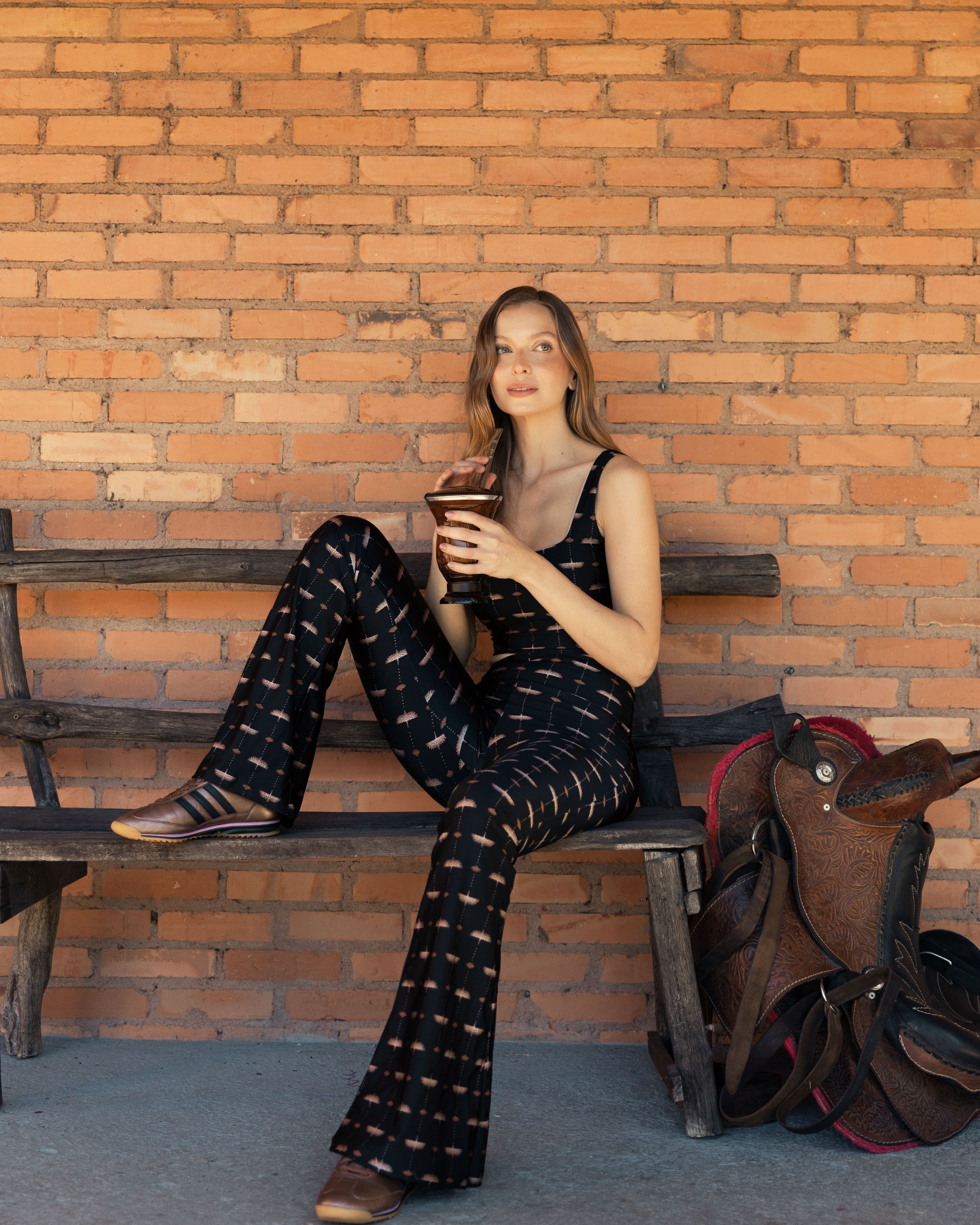 Flare Estampa Tsuru Noir Bee Gracie moda fitness feminina