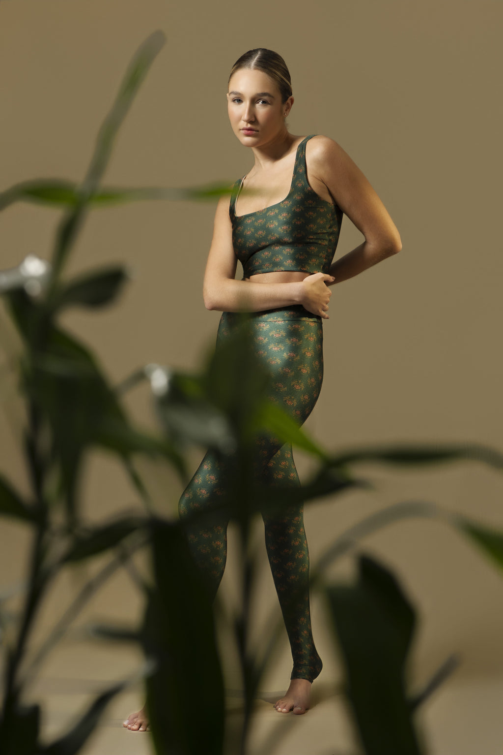 Top Cropped Estampa Green Lotus